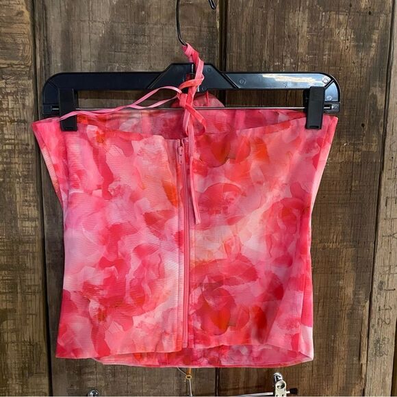NWT SUPERDOWN Mila Corset Set Pink print mesh mini dress top skirt Revolve M - Picture 12 of 14